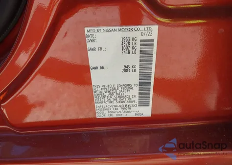 2022 Nissan Altima Sr Fwd из США, поврежденный, VIN 1N4BL4CV2NN408630